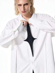 ROMWE MEN Men's Single-Breasted Casual Versatile Daily Long Sleeve Shirt - White - View 1