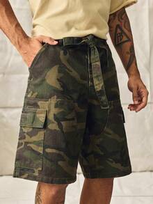 Norleigh 男士休闲工装迷彩牛仔短裤，街头时尚风格 - 軍綠色 - 查看 6