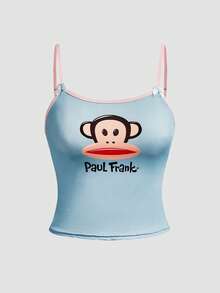 Chillnights Paul Frank X SHEIN Women's Blue Cartoon Print Top + Panties 2 Pieces Set - Blue - View 3