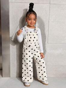 SHEIN Young Girl Leopard Print Denim Overalls - Beige - View 6