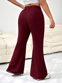 SHEIN EZwear 大尺碼女款素色簡約日常喇叭西裝褲，適合畢業季、返校季 - 酒紅色 - 查看 9