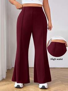 SHEIN EZwear 大尺碼女款素色簡約日常喇叭西裝褲，適合畢業季、返校季 - 酒紅色 - 查看 10