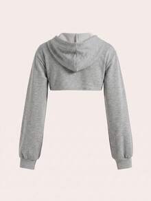 SHEIN EZwear 女款落肩拉鍊抽繩短版運動衫，不含內搭背心，淺灰色，秋冬款 - 淺灰色 - 查看 2