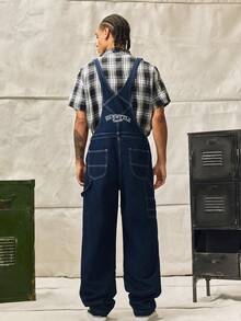 Norleigh Men's Street Wear Multi-Pocket Chest Protector Blue Versatile Denim Overalls - Dark Wash - View 2