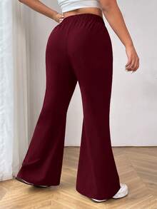 SHEIN EZwear 大尺碼女款素色簡約日常喇叭西裝褲，適合畢業季、返校季 - 酒紅色 - 查看 3