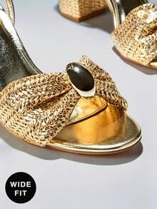 SHUZIA Women's Wide-Fit Minimalist Elegant Round Toe Block Heel Ankle Strap Sandals - Gold - View 3