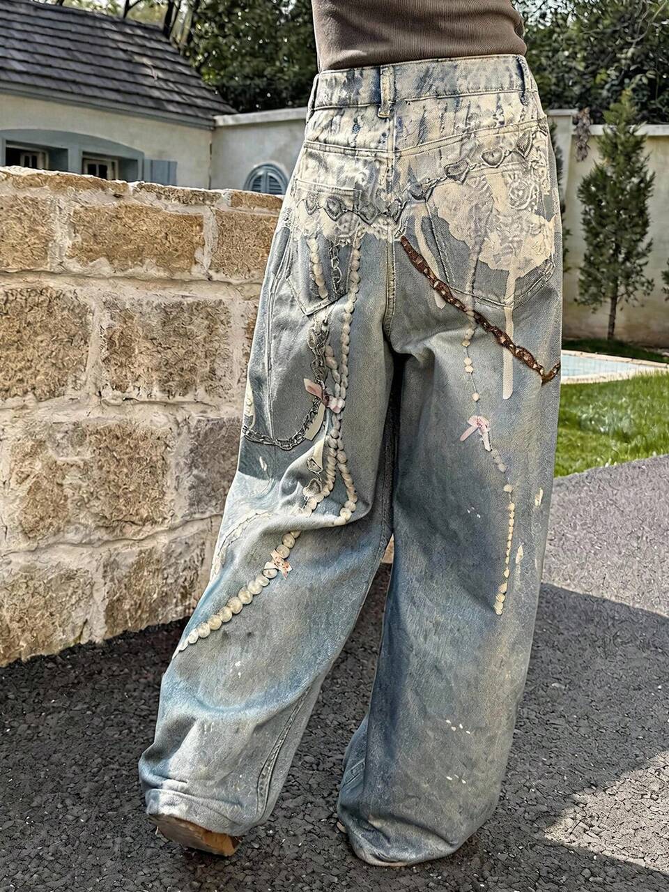 Women's Bowknot Pattern Casual Daily Wide Leg Denim Jeans