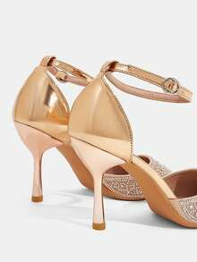 CUCCOO TILAWA Summer Ladies Elegant Luxury Rhinestone Hollow Sandals Shopping Party Commuter Office Fashion Pointed High Heels - Rose Gold - View 8