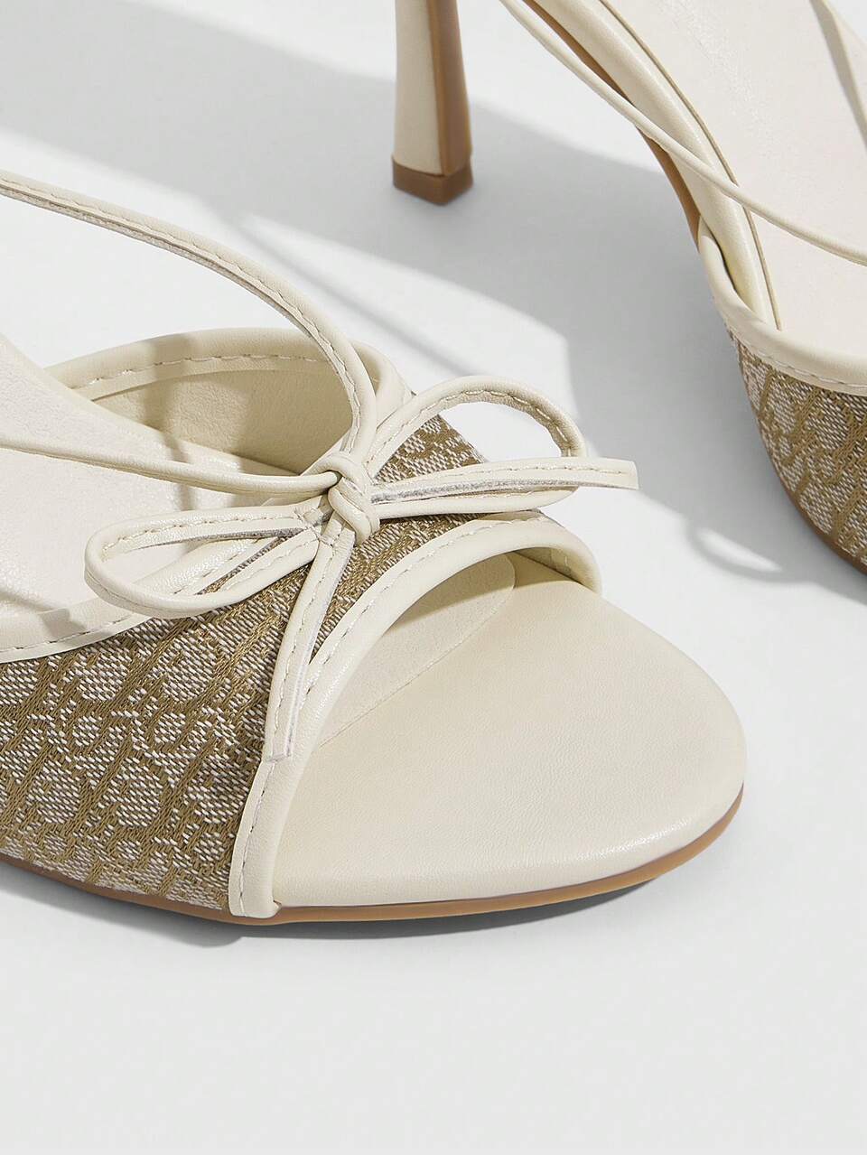 CUCCOO SZL Women Shoes Beige PU Bow Fashion Sexy Elegant Elegant Round Toe Pedal High Heels Sandals