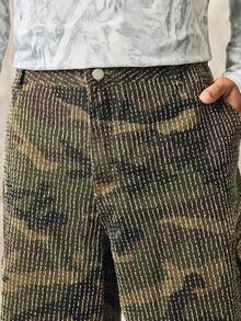 Norleigh 男士休闲钩编多口袋迷彩牛仔工装短裤，街头时尚 - 軍綠色 - 查看 5
