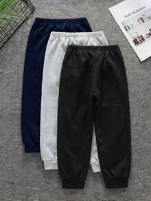 SHEIN 兒童小男孩休閒極簡樹紋圓領短袖T恤與短褲2件套，適合春、夏、秋季 - 彩色 - 查看 4