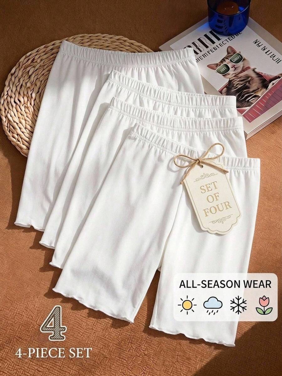 Leggings casuales versátiles de unicolor para niña preadolescente - Blanco - Ver 1