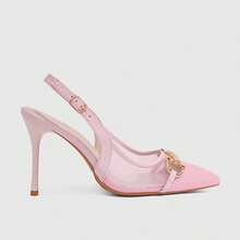 CUCCOO SZL Women Shoes Multi-Color Mesh Stitching Metal Buckle Pointed Heel Back Tripple Sandals Light And Sweet Style Spring And Summer Models Suitable For Work Fall Shoes - Baby Pink - View 4