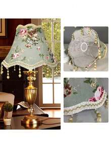 1pc Jacquard Lampshade Hotel Home Romantic Bead Pendant Fabric Lampshade - Semicircle - View 2