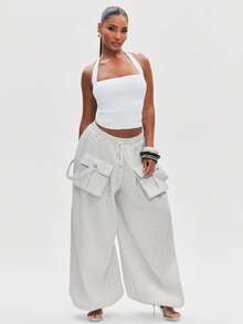 NYA SZN Pant Sweatpant Cargo Pocket Jogger Drawstring Flap Pocket Casual Travel Athleisure Everyday Fall Winter - Grey - View 5