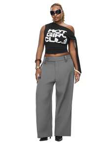 SHEIN EZwear Plus Size Stylish Office/Commute Bell Bottom Grey Pants,Fall Clothes For Women - Grey - View 4