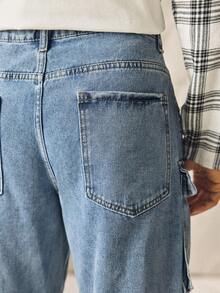 Norleigh Men's Casual Washed Straight Leg Cargo Jeans - Light Wash - View 6