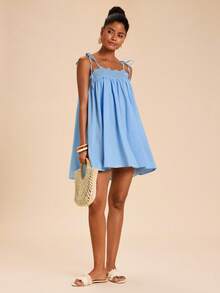 Travachic Lace Trim Patchwork Blue Doll Dress, Dress,Dresses For Women Summer - Blue - View 4