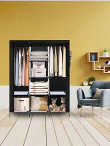 1 buah Rak Penyimpanan Lemari Pakaian Portabel - Mudah Dirakit, Kapasitas Besar, Rangka Logam, Rak Kain Non-Anyaman, Desain Minimalis Hitam, Cocok untuk Penyimpanan Kamar Tidur dan Lorong | Lemari Pakaian Modern | Lemari Pakaian Rangka Logam - Beraneka warna - View 5