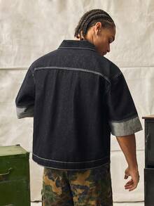 Norleigh 男士原色牛仔翻领短袖夹克 男士短袖牛仔衬衫 - 深色水洗藍 - 查看 2
