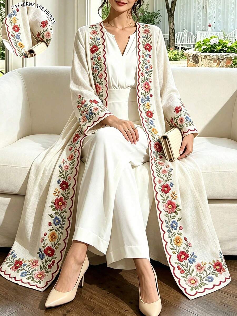 SHEIN Najma 女款花卉印花休閒聚會與旅行長袍 - 彩色 - 查看 1