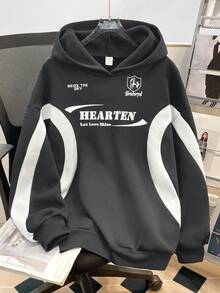 SHEIN 青少年女孩針織拼色字母印花寬鬆休閒秋季運動衫 - 淺灰色 - 查看 1