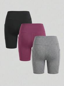 Sweetra Solid Color High Waist Seamless Sports Shorts - Multicolor - View 2