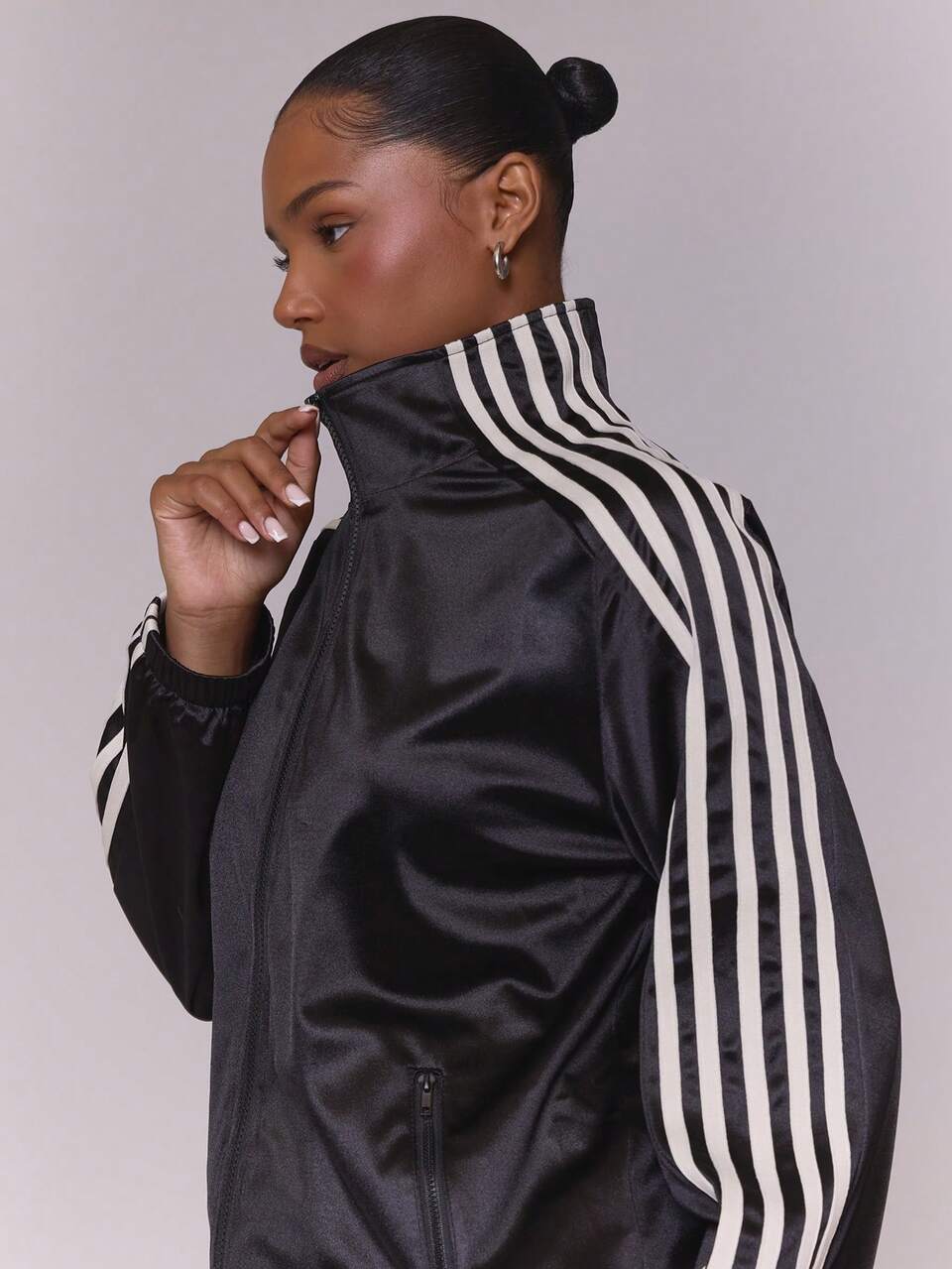 Black Funnel Neck Stripe Detail Track Jacket Winter Fall Autumn Casual Top Day Outfit Comfy Outfit Cool