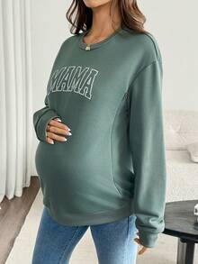 SHEIN Maternity Letter Print Nursing Function Long Sleeve Sweatshirt - Green - View 3