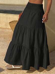 DAZY 女款素色百褶休閒百搭日常裙 - 黑色 - 查看 5