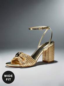 SHUZIA Women's Wide-Fit Minimalist Elegant Round Toe Block Heel Ankle Strap Sandals - Gold - View 1