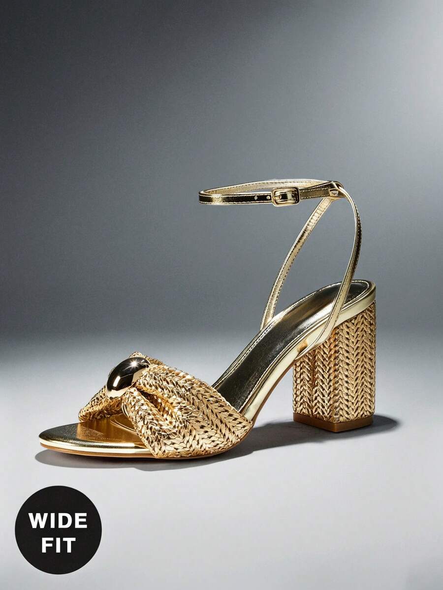 SHUZIA Women's Wide-Fit Minimalist Elegant Round Toe Block Heel Ankle Strap Sandals - Gold - View 1