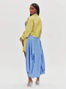 NYA SZN Dress Mini Wrap Button Up Tie Detail Two Tone - Multicolor - View 7