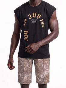 Rest Era Men's Letter Print Tank Top And Shorts Loungewear Set - Multicolor - View 2