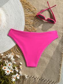 Swim Basics Women's Solid Color Minimalist Bikini Bottom - Hot Pink - View 2