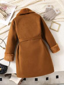 SHEIN Elladie kids 冬季衣物、外套、秋季衣物、冬季套裝、青少年女孩冬季衣物、秋季衣物、萬聖節、聖誕節衣物 - 棕色 - 查看 3