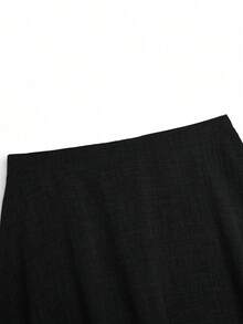 SHEIN Clasi 大码女式 A 字形灰色亚麻中长休闲裙，春季 - 黑色 - 查看 5