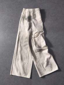 ROMWE MEN Men's Double Waistband Wide Leg Casual Denim Jeans With Pockets - Apricot - View 4