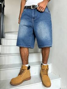 Manfinity Hypemode American Hip Hop Bag-In-Bag Design Unisex Denim Shorts - Blue - View 2