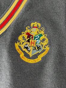 PrepCrw HARRY POTTER X SHEIN 兒童青少年男孩V領撞色學院風刺繡針織背心 秋季 - 灰色 - 查看 3