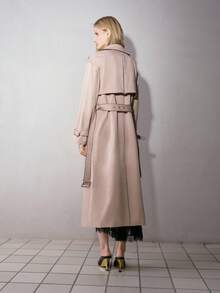MOTF PREMIUM WOMEN'S KHAKI DOUBLE-BREASTED OPEN FRONT BELTED LONG TRENCH COAT - Khaki - View 3