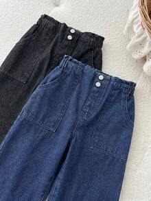 SHEIN LMoss Kids Young Girl 2件組粉色與白色牛仔寬鬆長褲女童款 - 彩色 - 查看 7