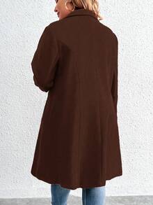 Elenzga Plus Size Women's Solid Color Fashion Versatile Daily Wear Overcoat - Brown - View 2
