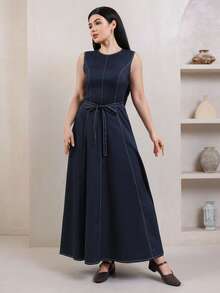 Veilorie Women's Shirt Dress Arabic Costume Set - Dark Wash - View 4