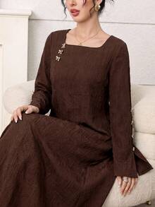 Yasmyna Women's Square Neck Casual Daily Wear Arabian Dress - Brown - View 6