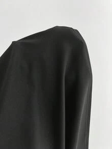 Elamini Ancola 酒紅色休閒百搭新款扭結修身女款 V 領短袖 T 恤，四季皆宜 - 黑色 - 查看 3