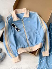 Comfortcana Women's Colorblock Patchwork Regular Jacket - Blue - View 1