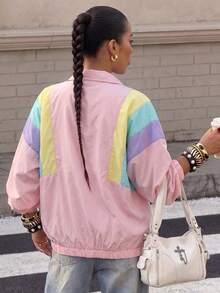 Muchica Colorblock Drop Shoulder Zip Up Jacket In Fall/Winter - Multicolor - View 2
