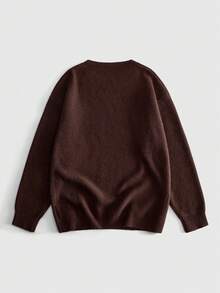 ROMWE MEN Street Life Men's Crew Neck Letter Jacquard Knit Sweater Street Fashion - Brown - View 3