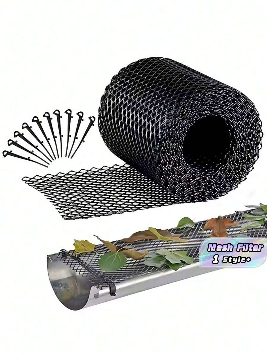 Gutter Guard 6 Inch X 20 Ft Roll Heavy Duty Mesh Filter Leaf Strainer Roof Protection Kit With 10 Clips Easy Installation Durable Outdoor Gutter Cover Supplies - black - View 1